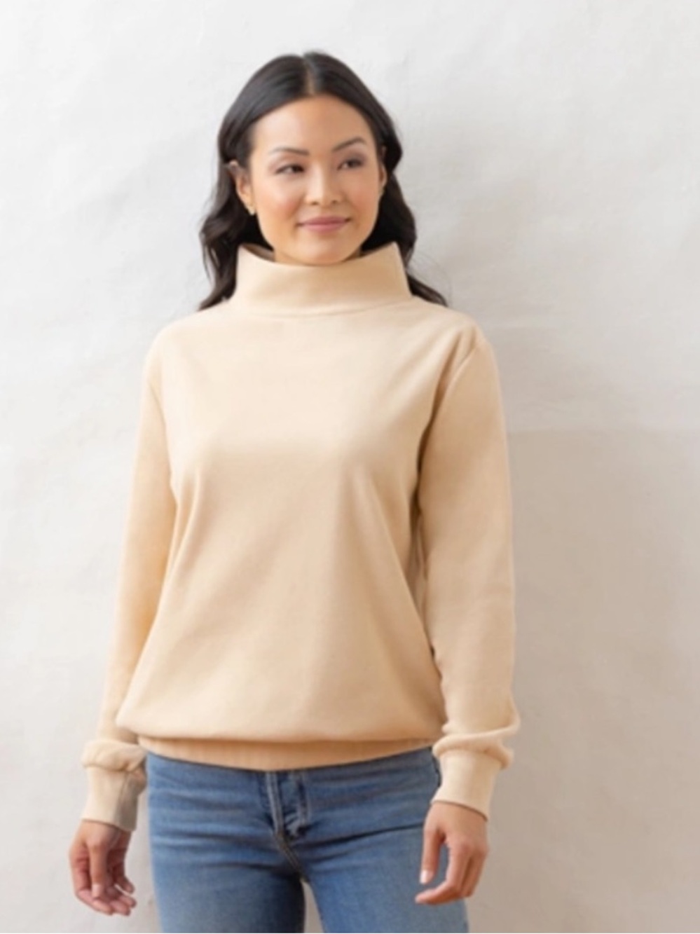 Dudley Stephens Baldwin Terry Turtleneck Pullover Natural Blush Large